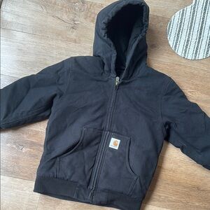 Carhartt Black Hooded Jacket. Durable Workwear Big Boys 7/8